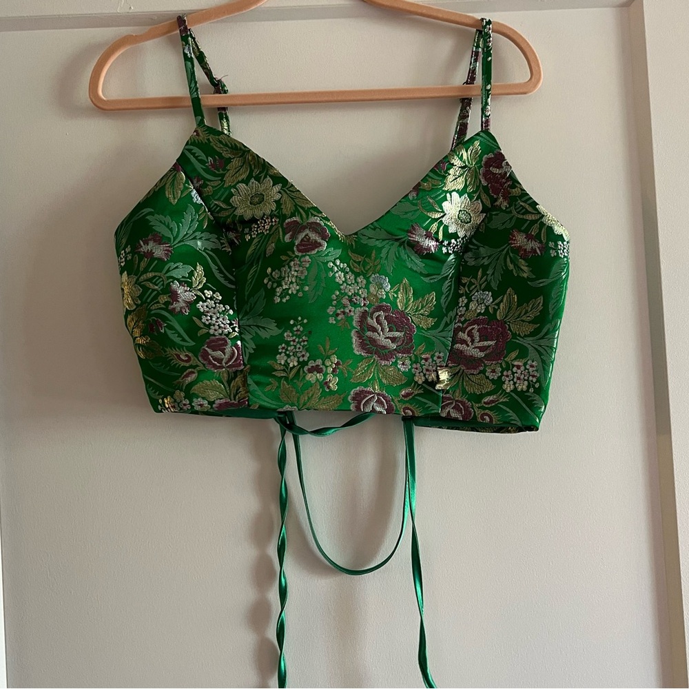 Sweetly Chic Green Floral Jacquard Two-Piece Mini Dress - Picture 9 of 14